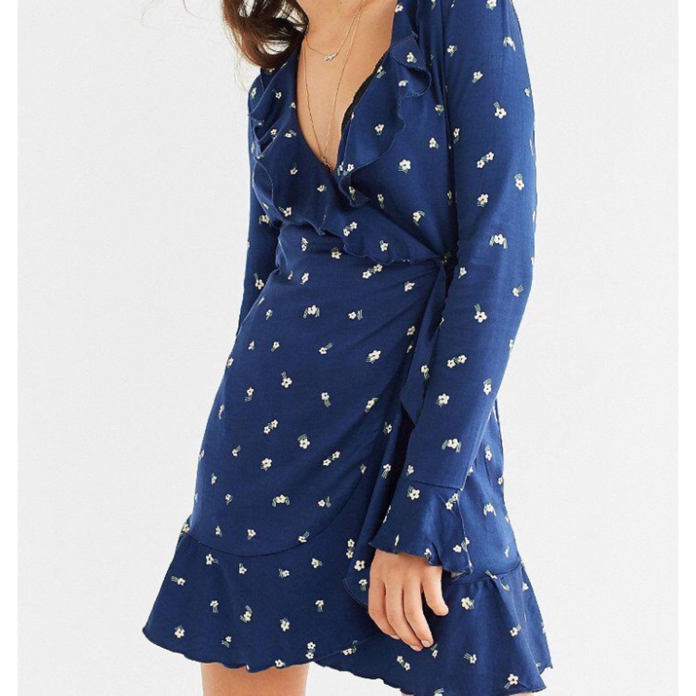 *Urban Outfitters LS Ruffle Wrap Dress in Blue* - Picture 2 of 7